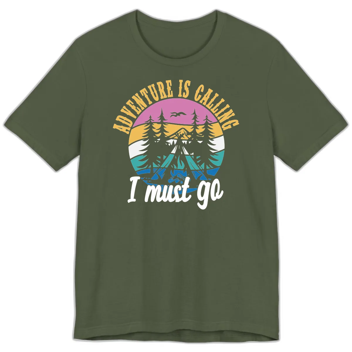 Adventure Is Calling I Must Go Premium T-Shirt in Military Green