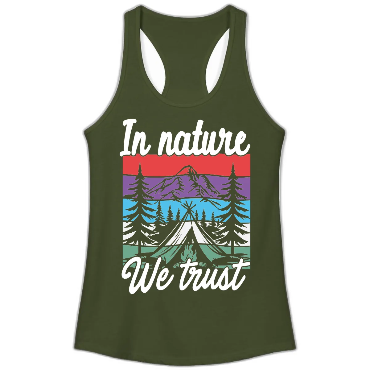 In Nature We Trust Ladies Tank in Solid Military Green