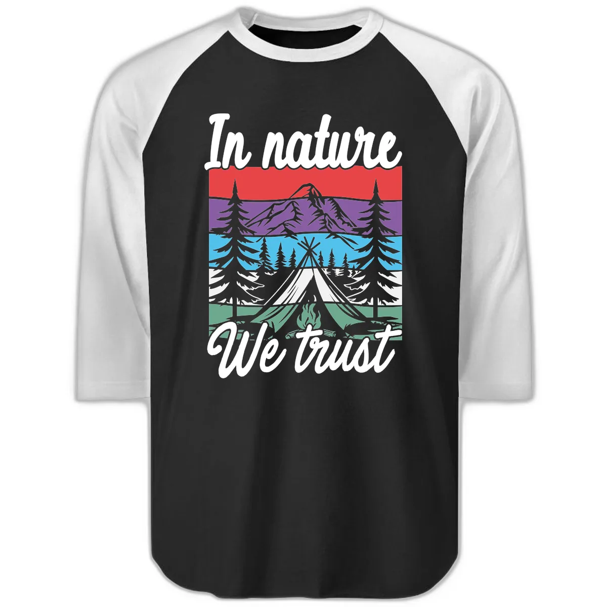 In Nature We Trust Raglan 3/4 in Black White