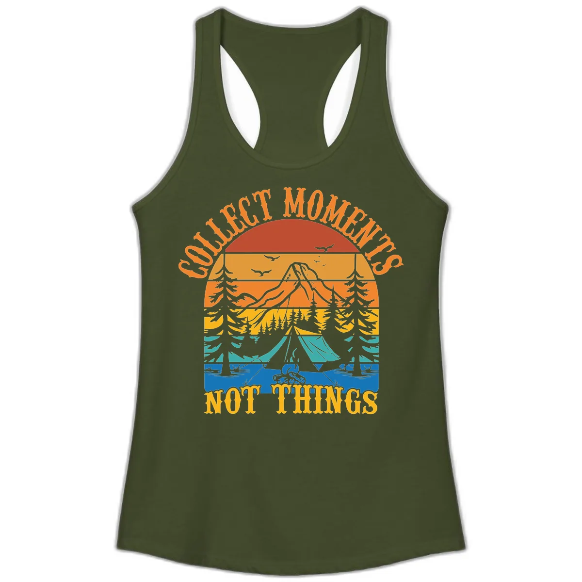 Quiet Mornings Not Things Ladies Tank in Solid Military Green