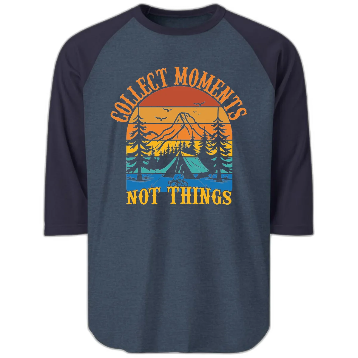 Quiet Mornings Not Things Raglan 3/4 in Heather Denim Navy