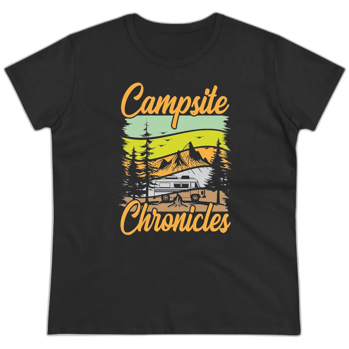 Campsite Chronicles Mountain Vista Ladies Tee in Black