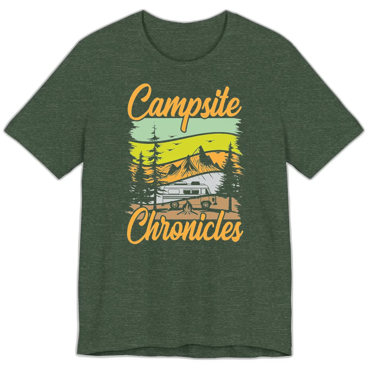Campsite Chronicles Mountain Vista Premium T-Shirt in Heather Forest