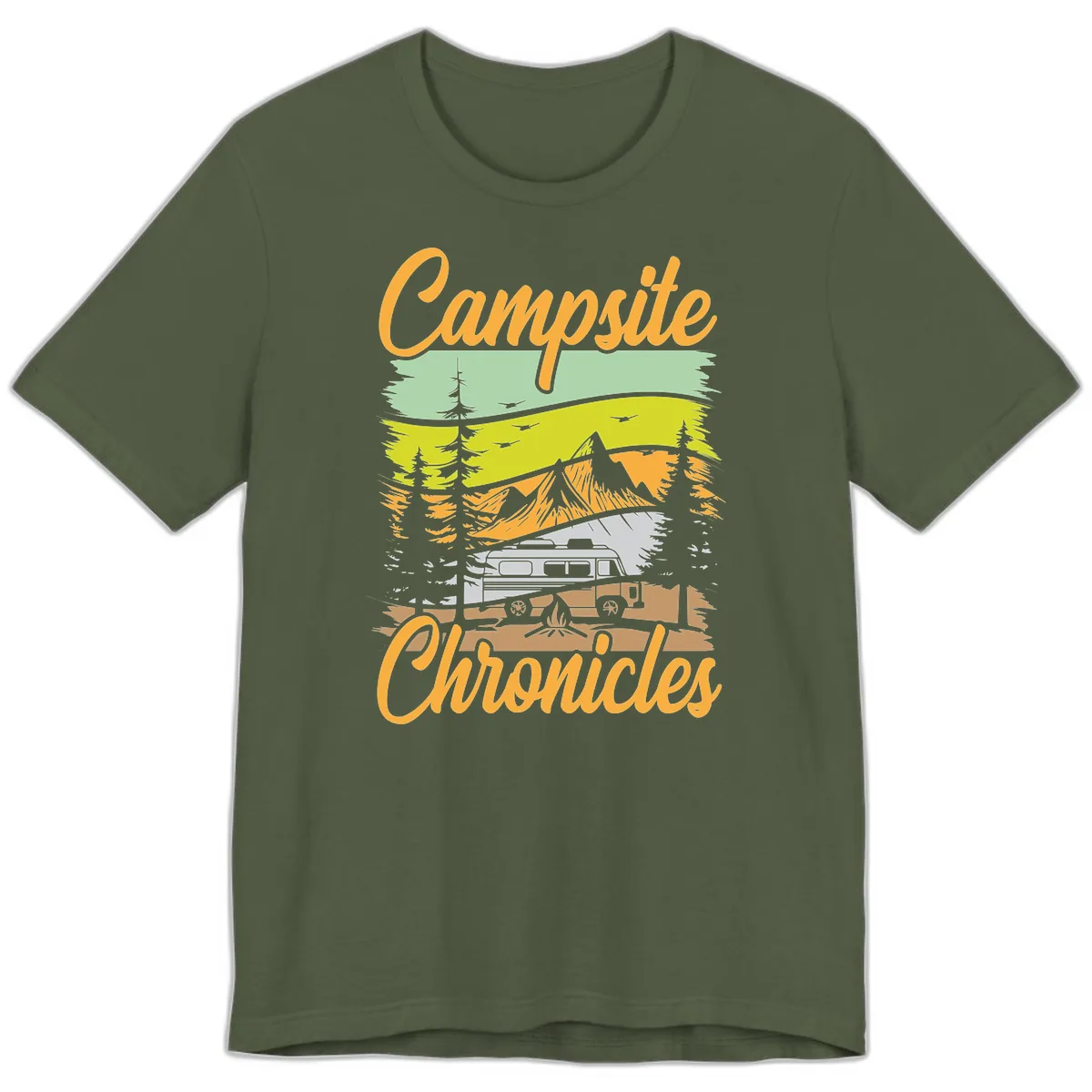 Campsite Chronicles Mountain Vista Premium T-Shirt in Military Green
