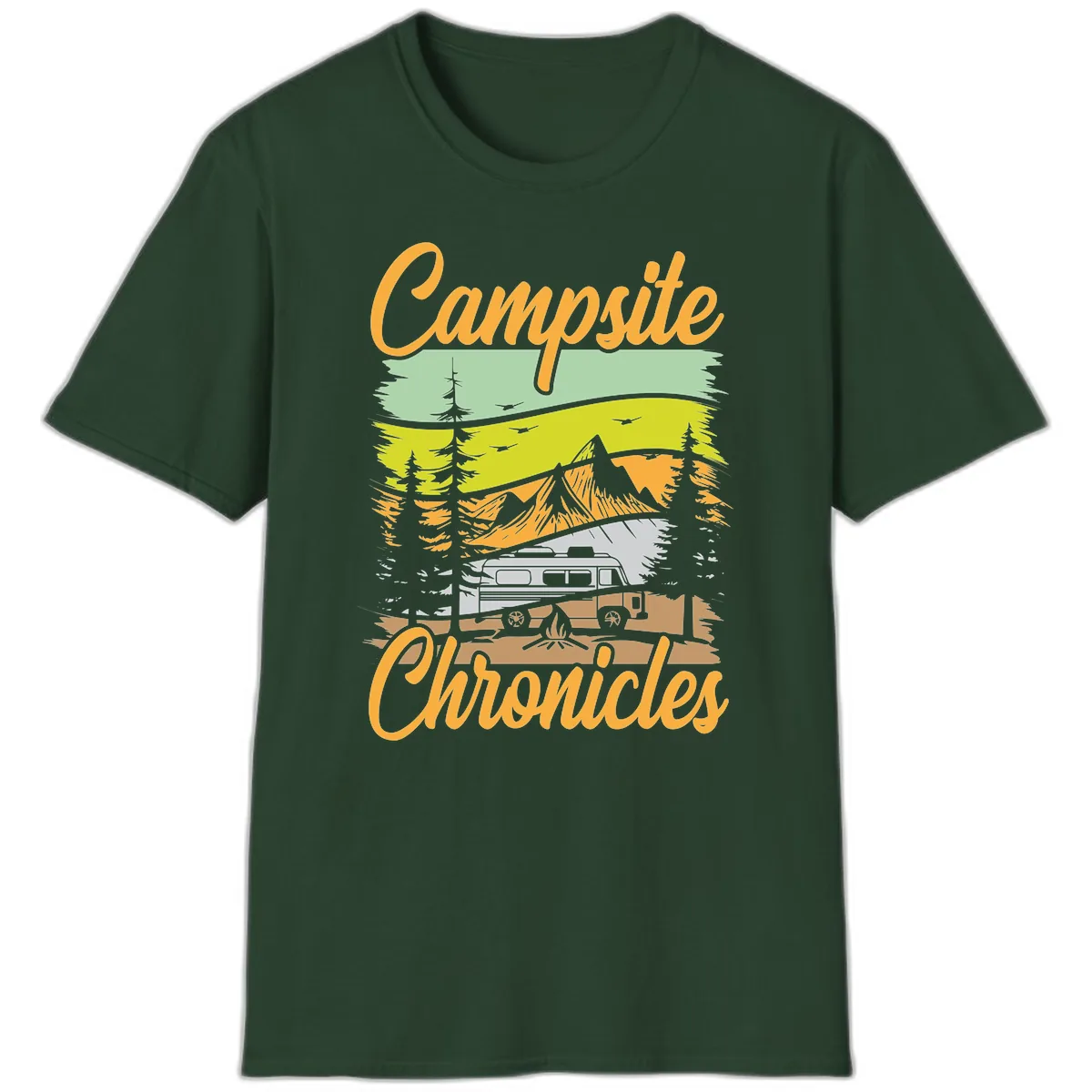 Campsite Chronicles Mountain Vista T-Shirt in Forest Green