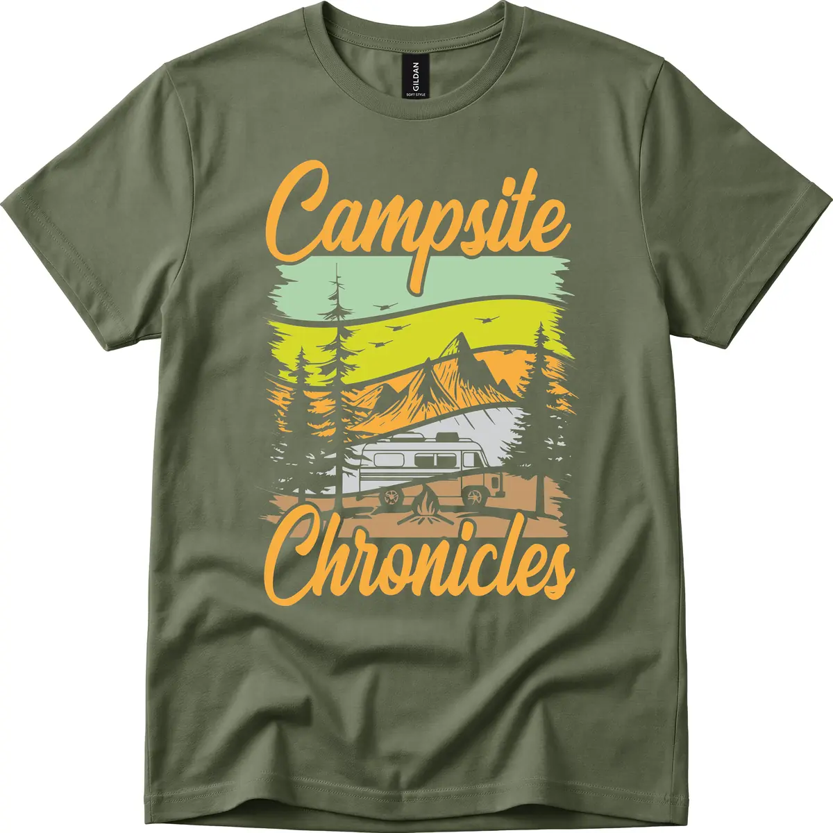 Campsite Chronicles Mountain Vista T-Shirt in Military Green