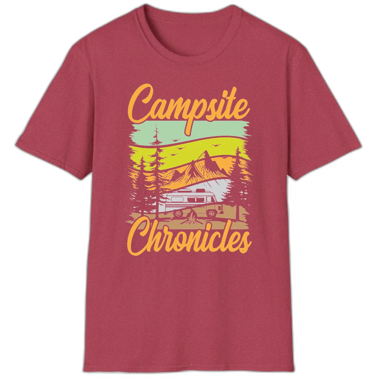 Campsite Chronicles Mountain Vista T-Shirt in Heather Cardinal
