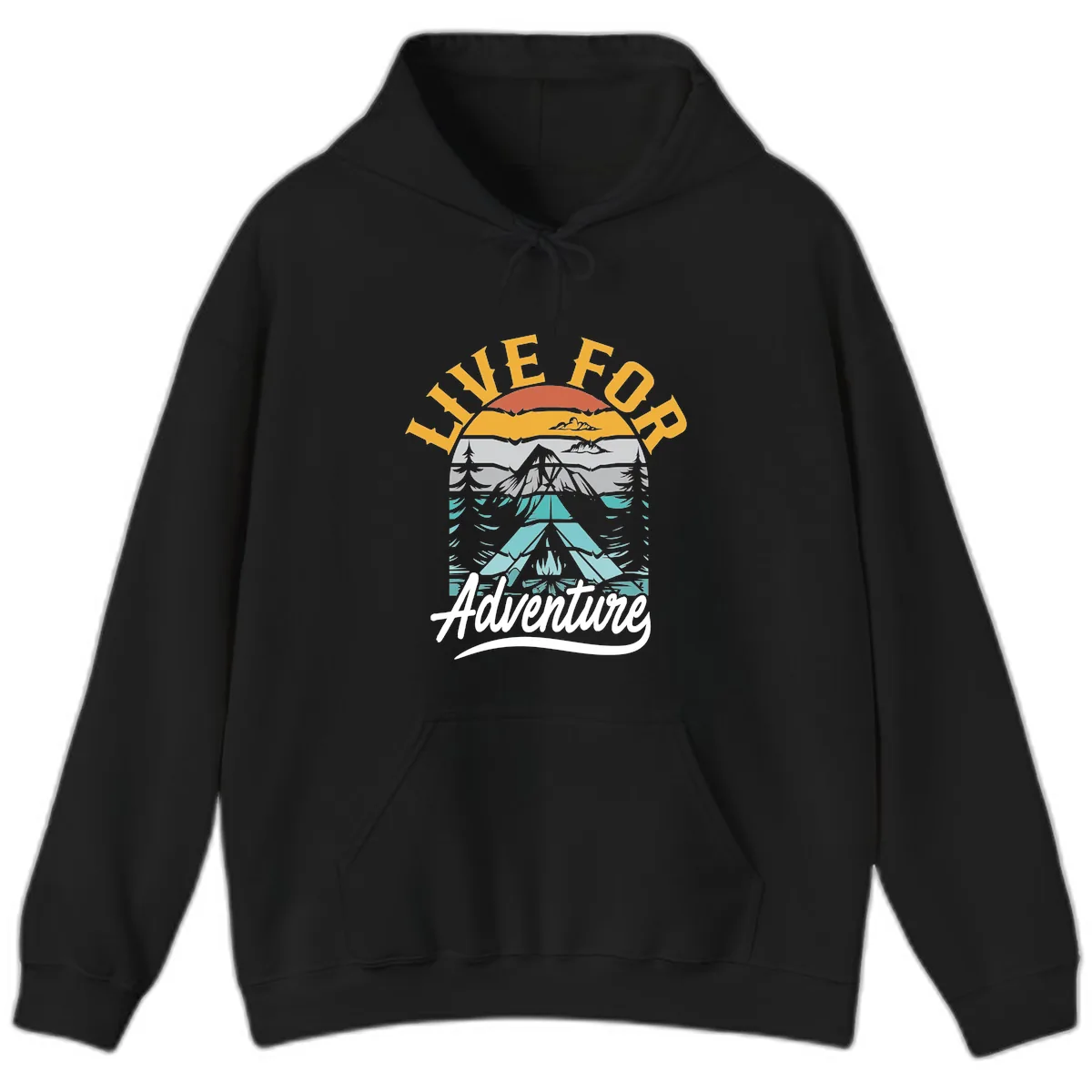 Live For Adventure Mountain Landscape Hoodie in Black
