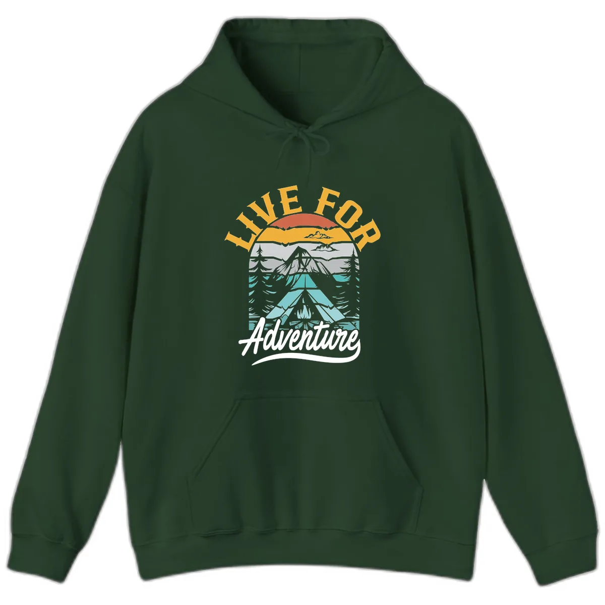 Live For Adventure Mountain Landscape Hoodie in Forest Green