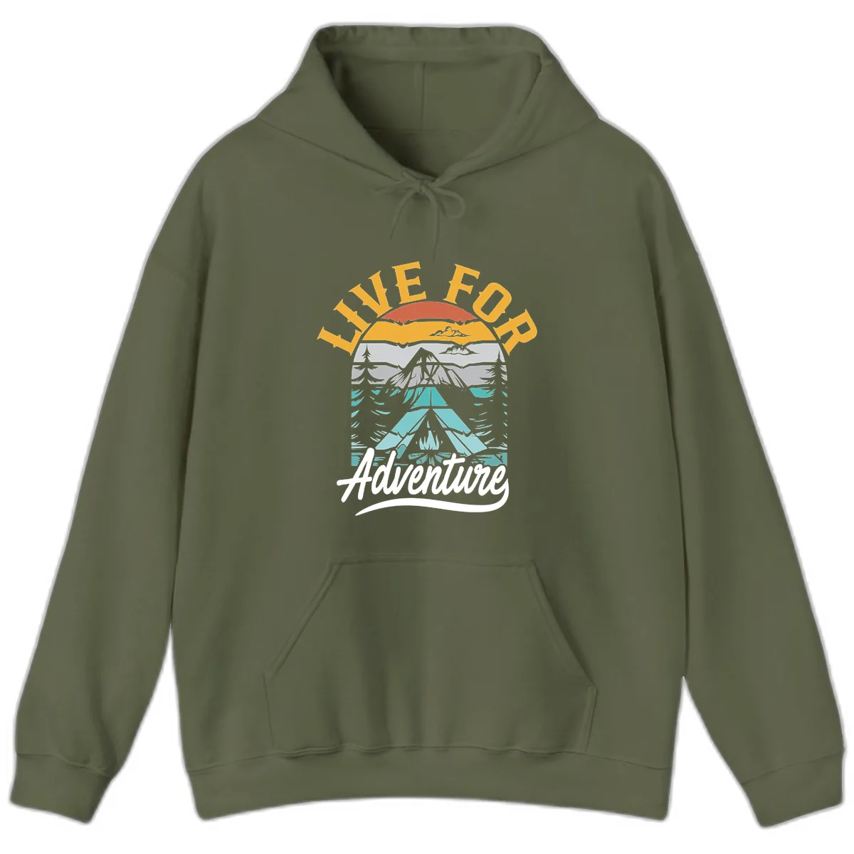 Live For Adventure Mountain Landscape Hoodie in Military Green