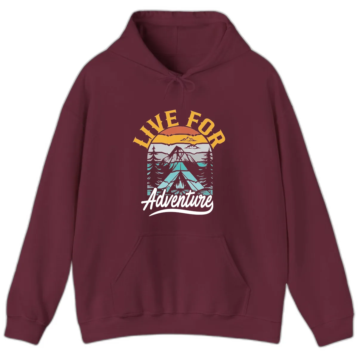 Live For Adventure Mountain Landscape Hoodie in Maroon
