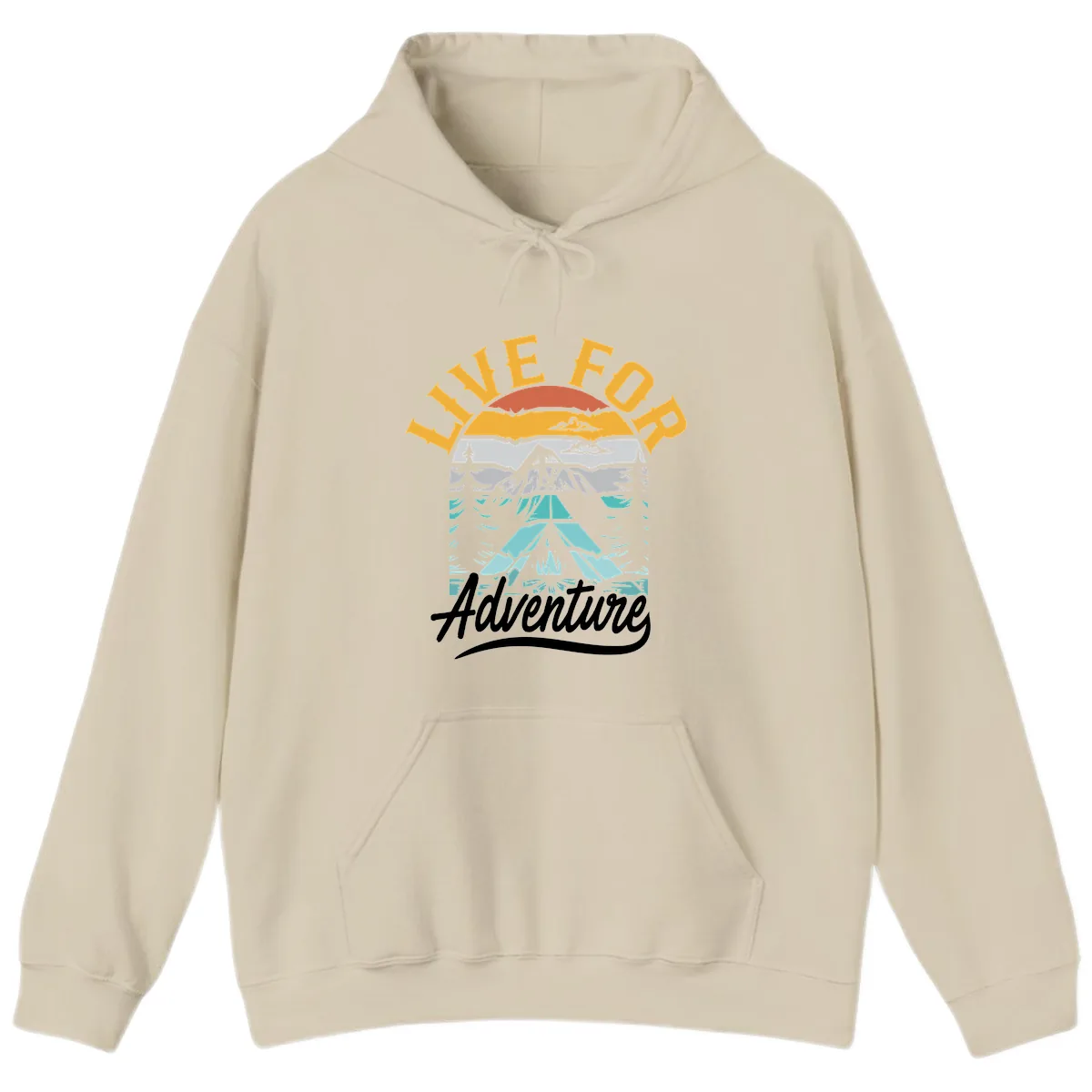 Live For Adventure Mountain Landscape Hoodie in Sand