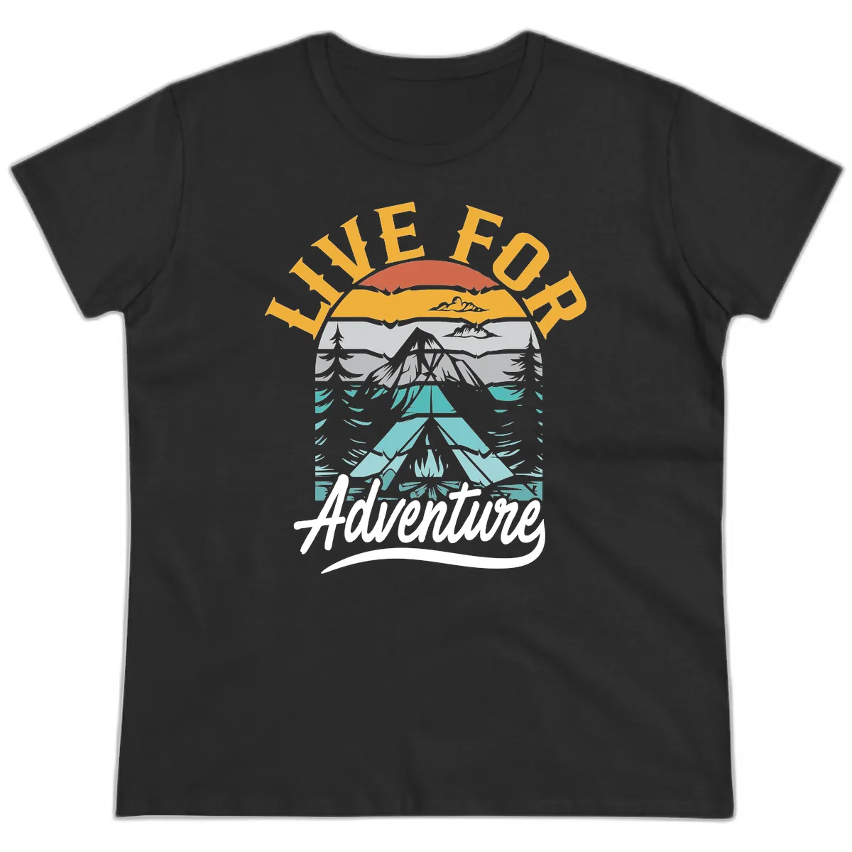 Live For Adventure Mountain Landscape Ladies Tee in Black