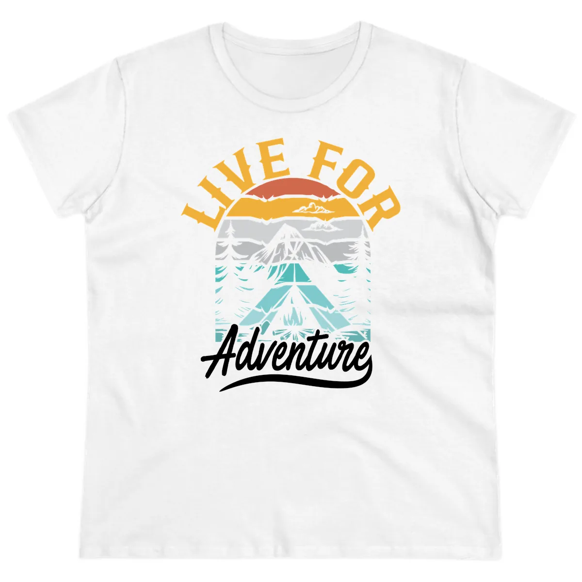 Live For Adventure Mountain Landscape Ladies Tee in White