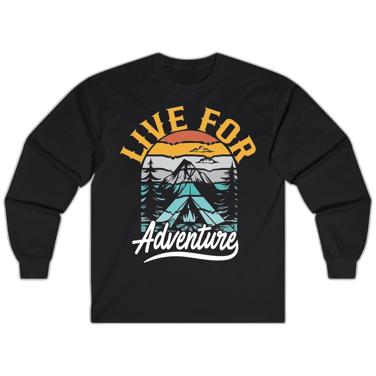 Live For Adventure Mountain Landscape Long Sleeve in Black