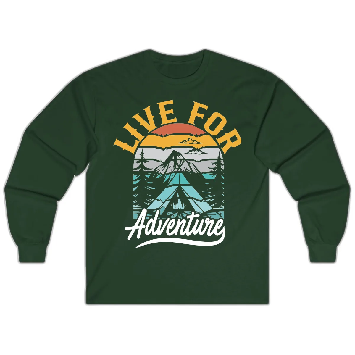 Live For Adventure Mountain Landscape Long Sleeve in Forest Green