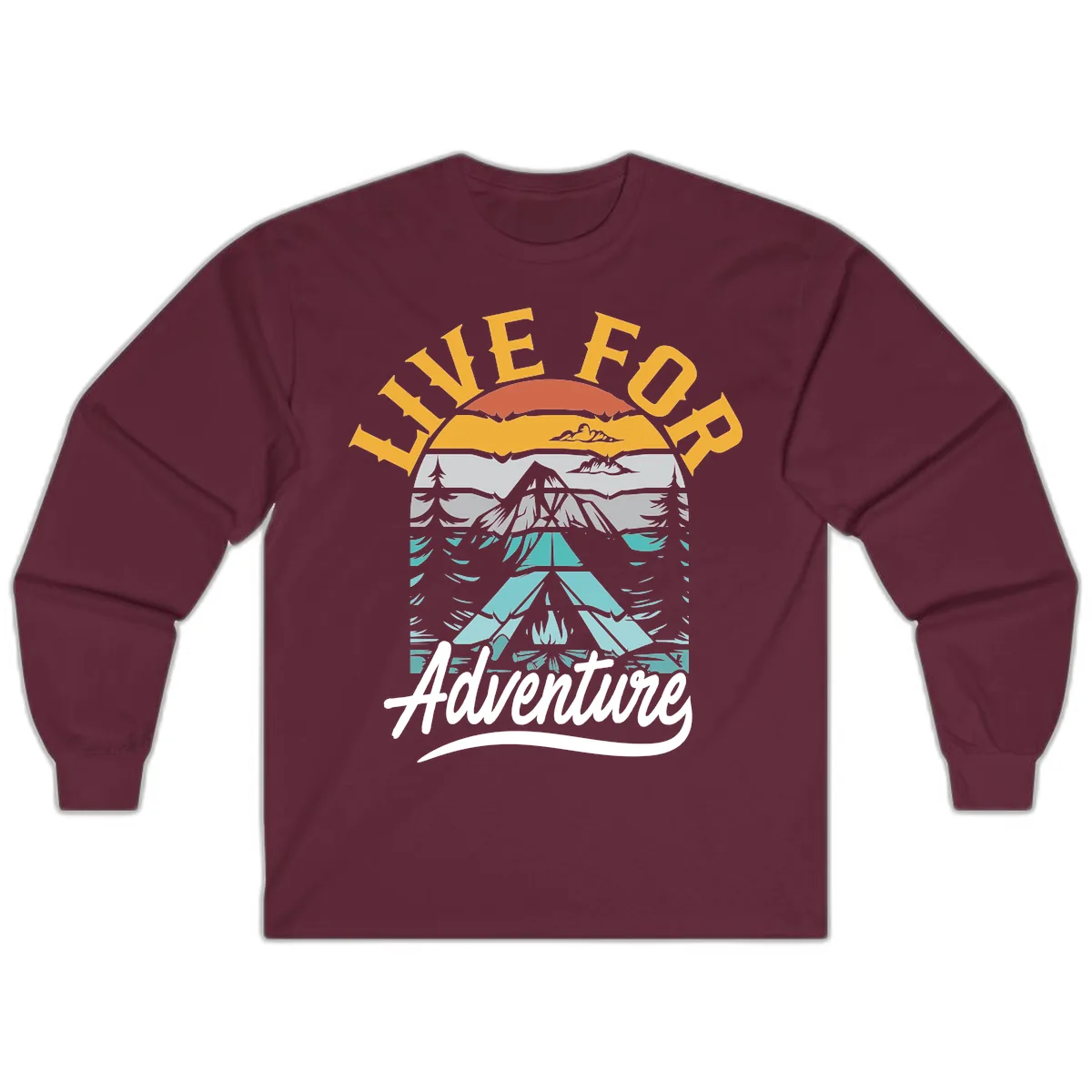 Live For Adventure Mountain Landscape Long Sleeve in Maroon