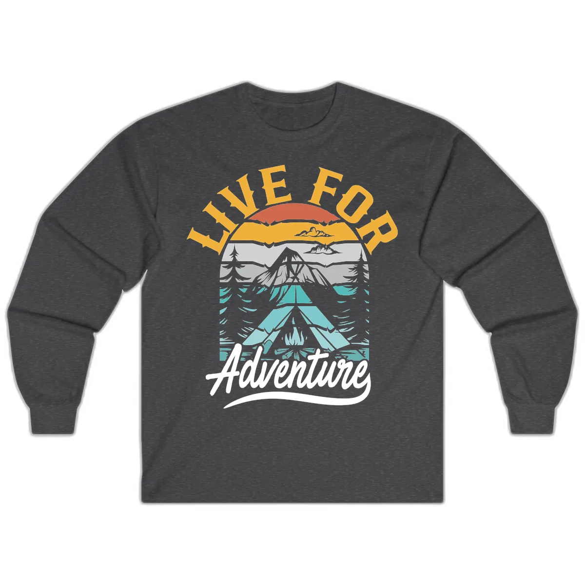 Live For Adventure Mountain Landscape Long Sleeve in Dark Heather