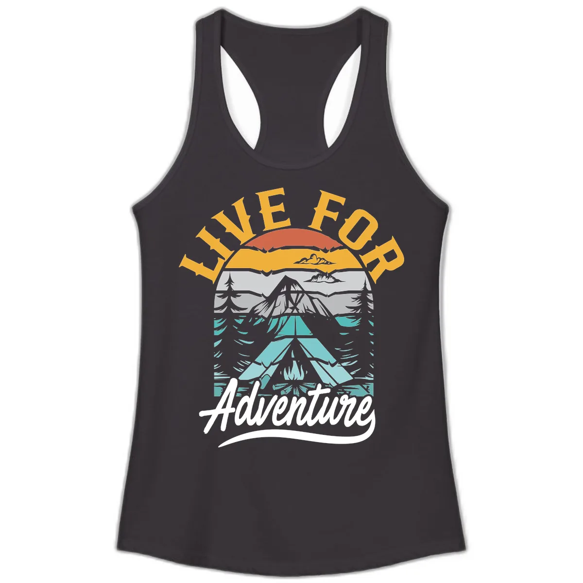 Live For Adventure Mountain Landscape Ladies Tank in Black