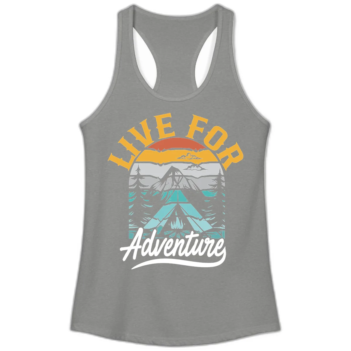 Live For Adventure Mountain Landscape Ladies Tank in Heather Grey