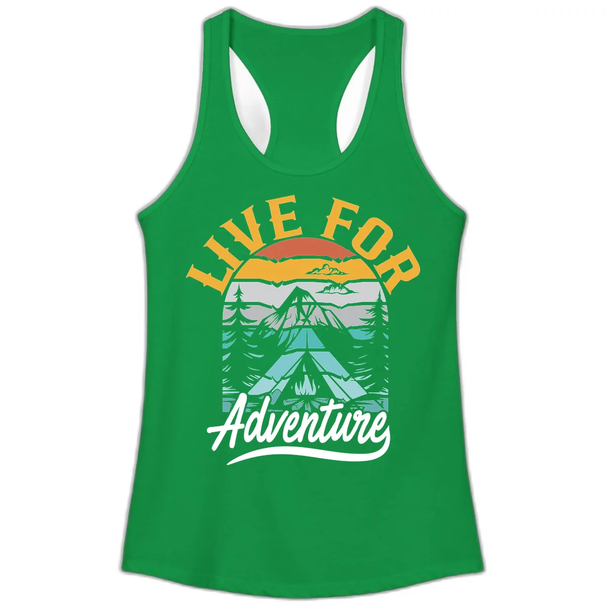 Live For Adventure Mountain Landscape Ladies Tank in Solid Kelly Green