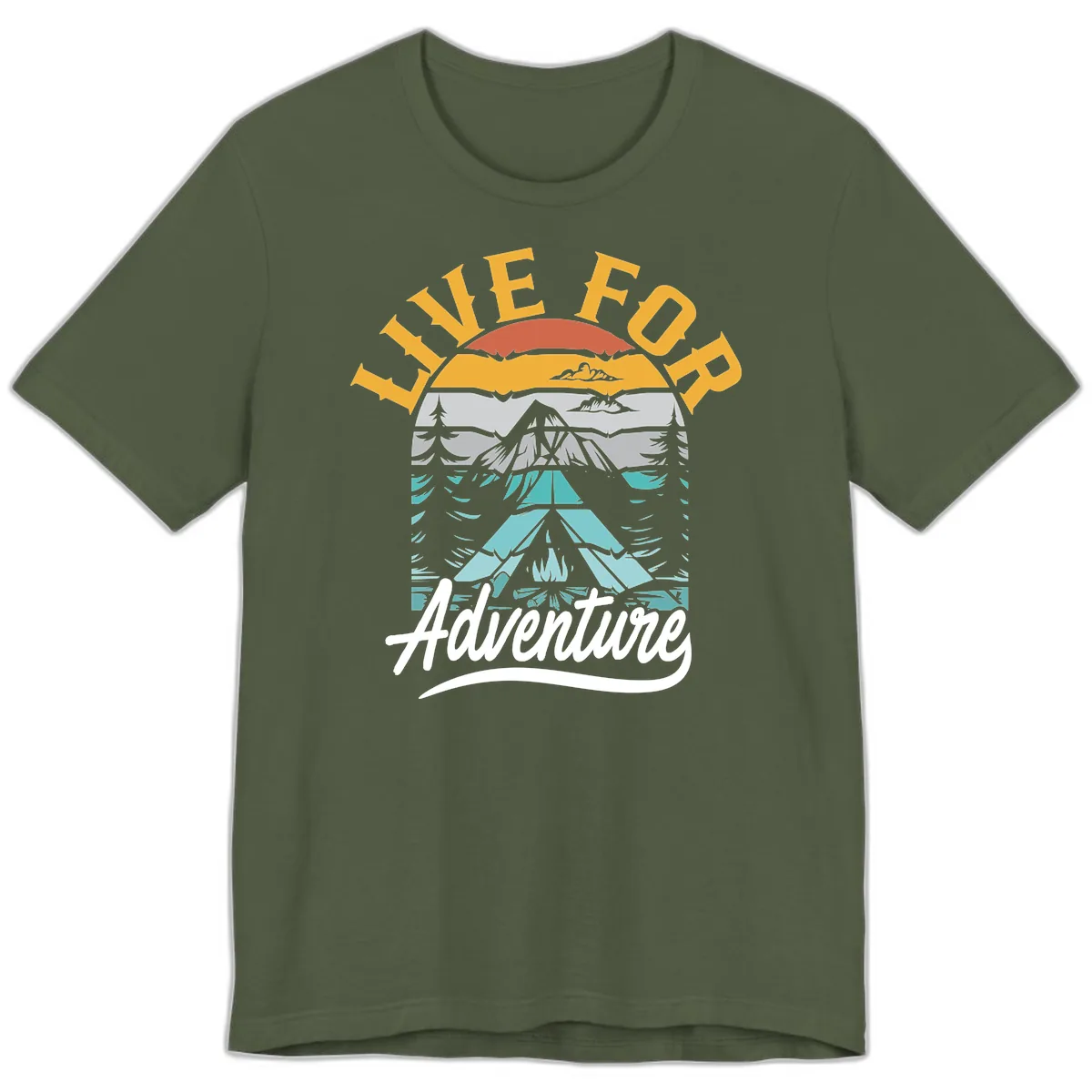 Live For Adventure Mountain Landscape Premium T-Shirt in Military Green