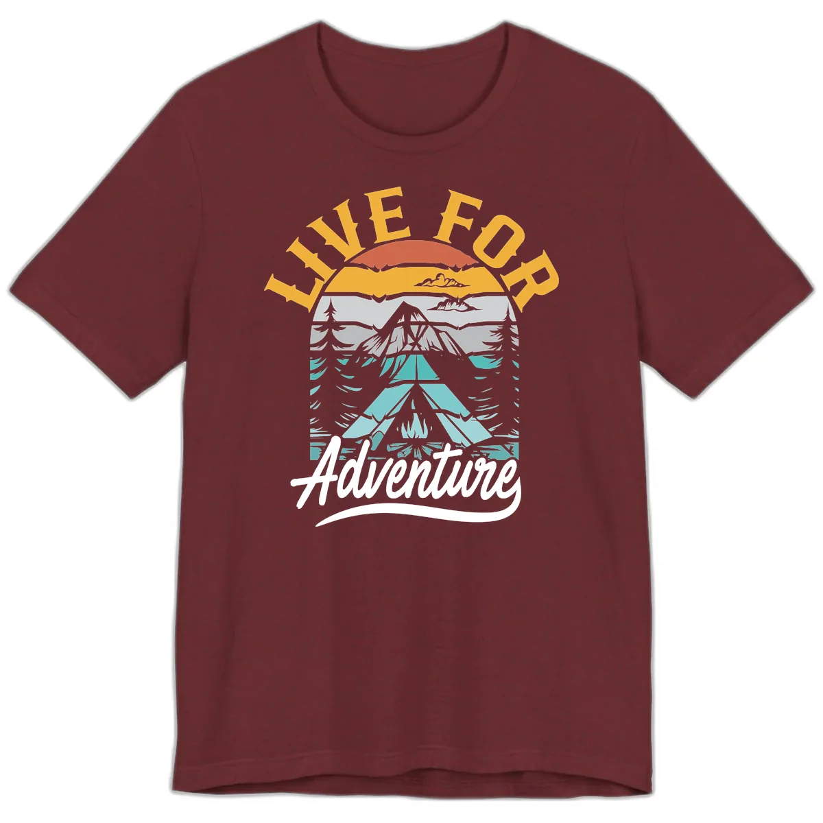 Live For Adventure Mountain Landscape Premium T-Shirt in Heather Cardinal