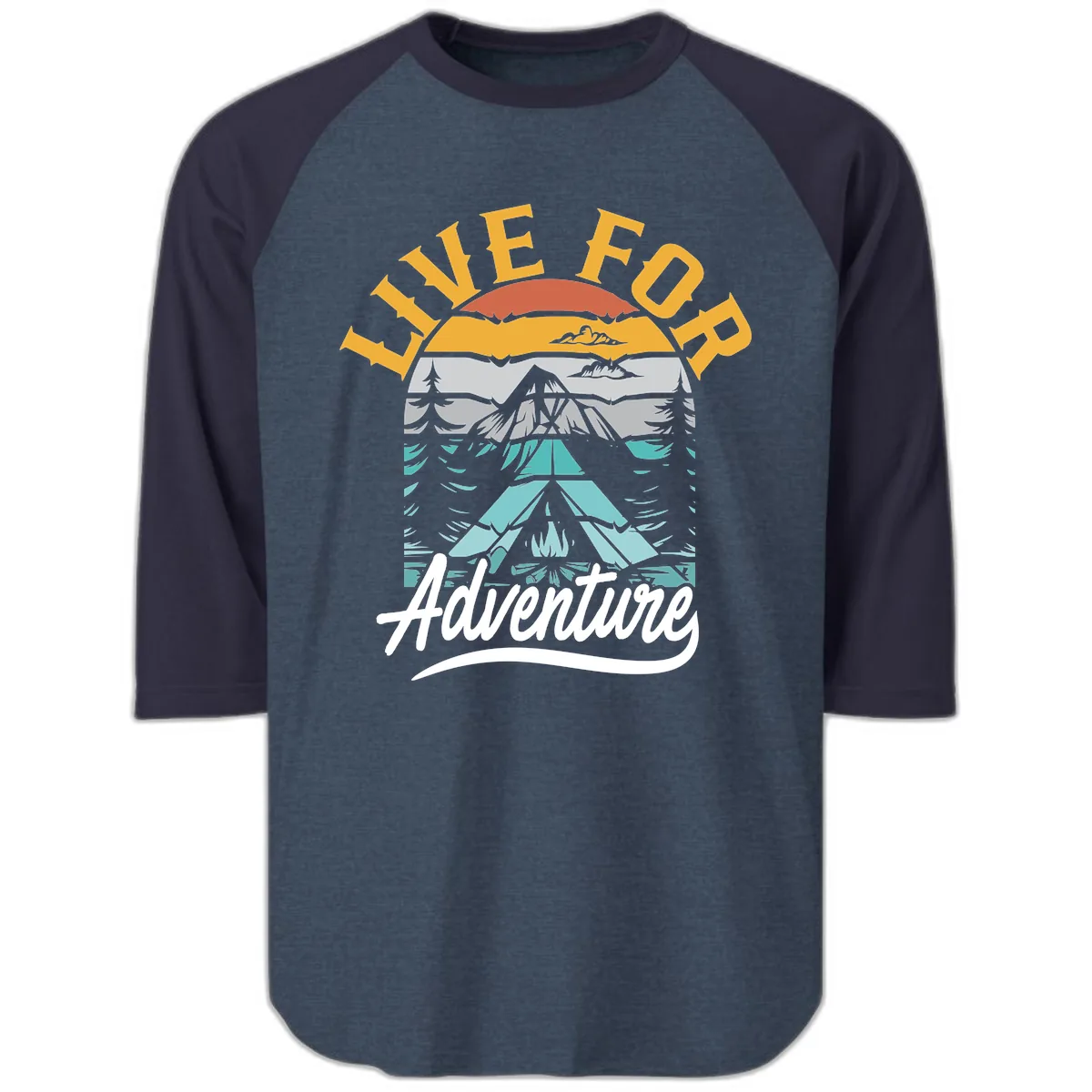 Live For Adventure Mountain Landscape Raglan 3/4 in Heather Denim Navy