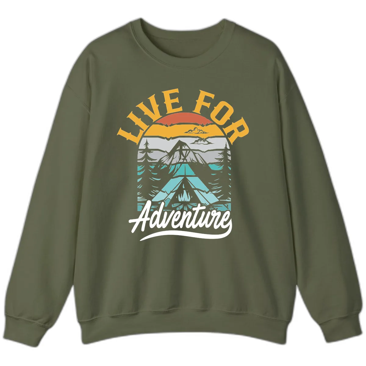 Live For Adventure Mountain Landscape Sweatshirt in Military Green