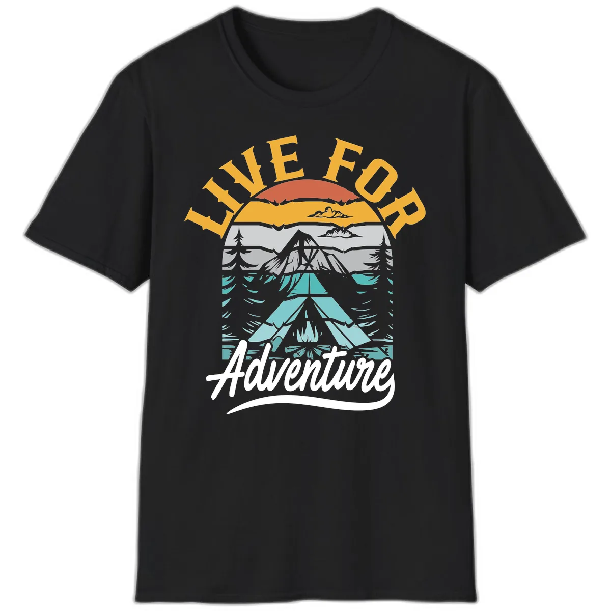 Live For Adventure Mountain Landscape T-Shirt in Black