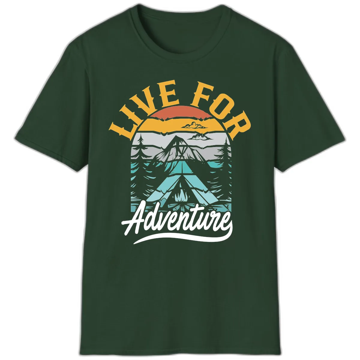 Live For Adventure Mountain Landscape T-Shirt in Forest Green