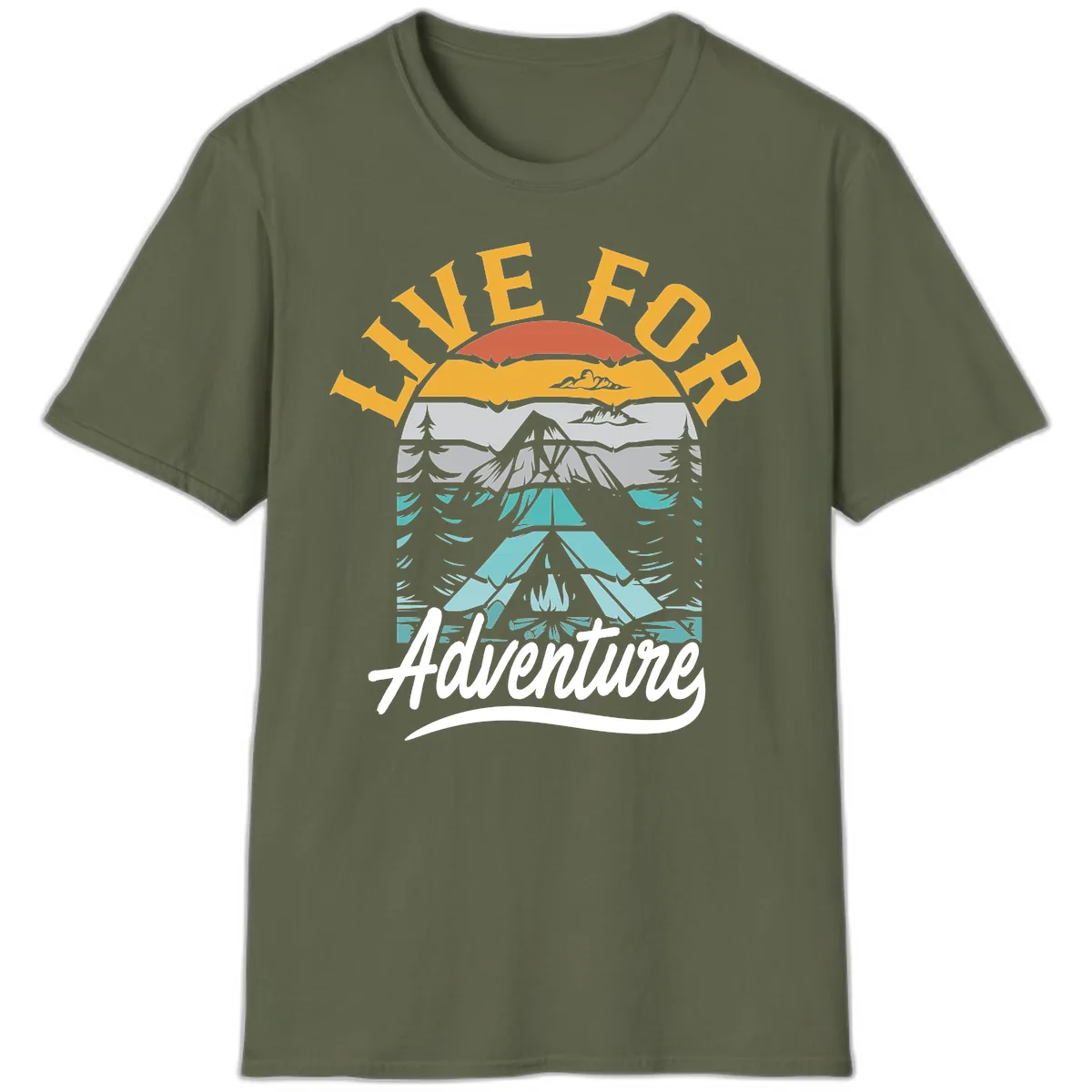 Live For Adventure Mountain Landscape T-Shirt in Military Green