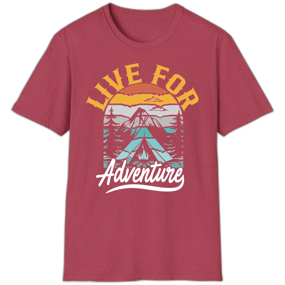 Live For Adventure Mountain Landscape T-Shirt in Heather Cardinal