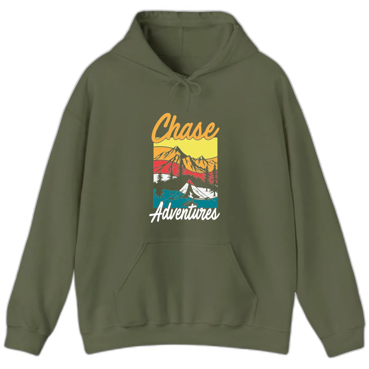 Chase Adventures Mountain Landscape Hoodie in Military Green