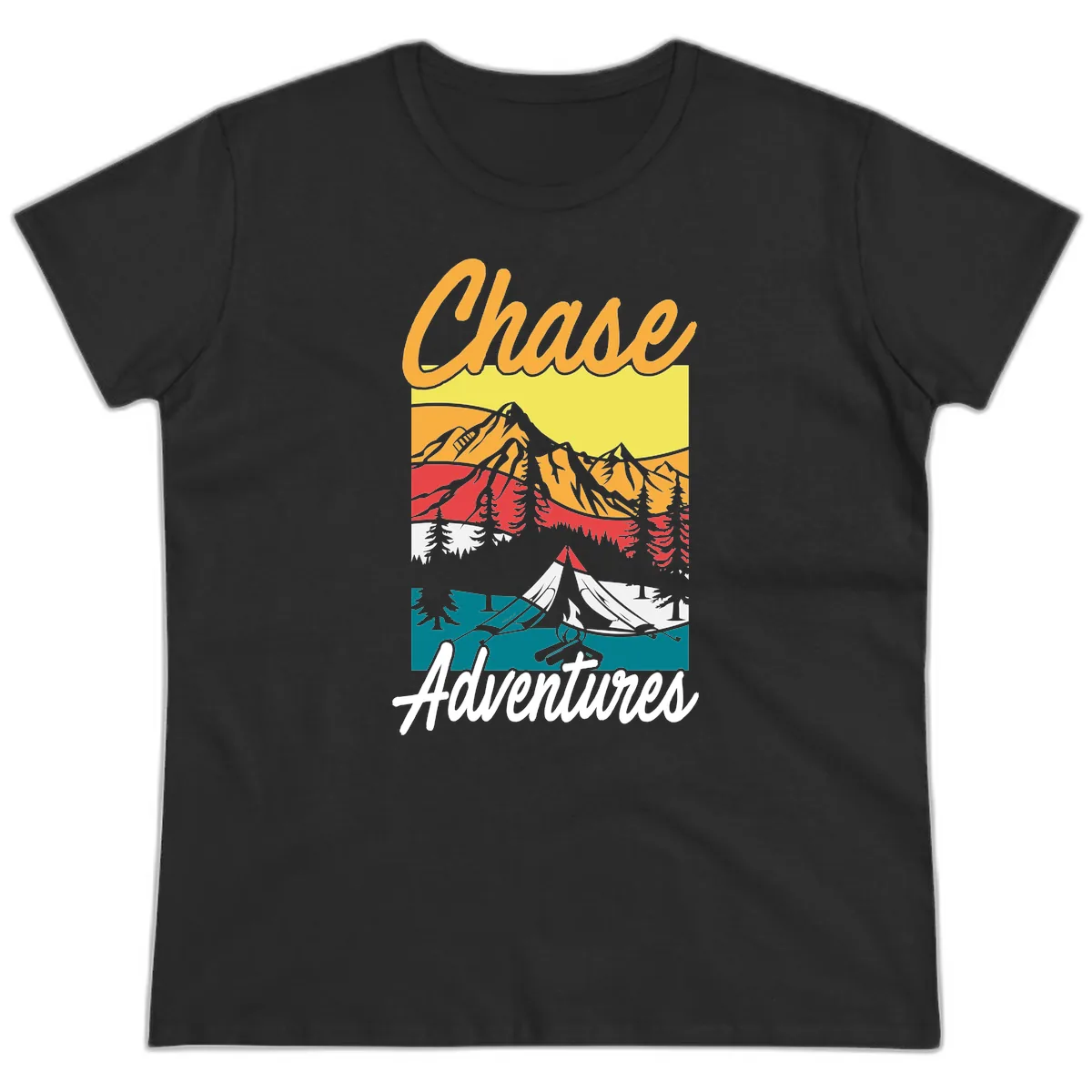 Chase Adventures Mountain Landscape Ladies Tee in Black