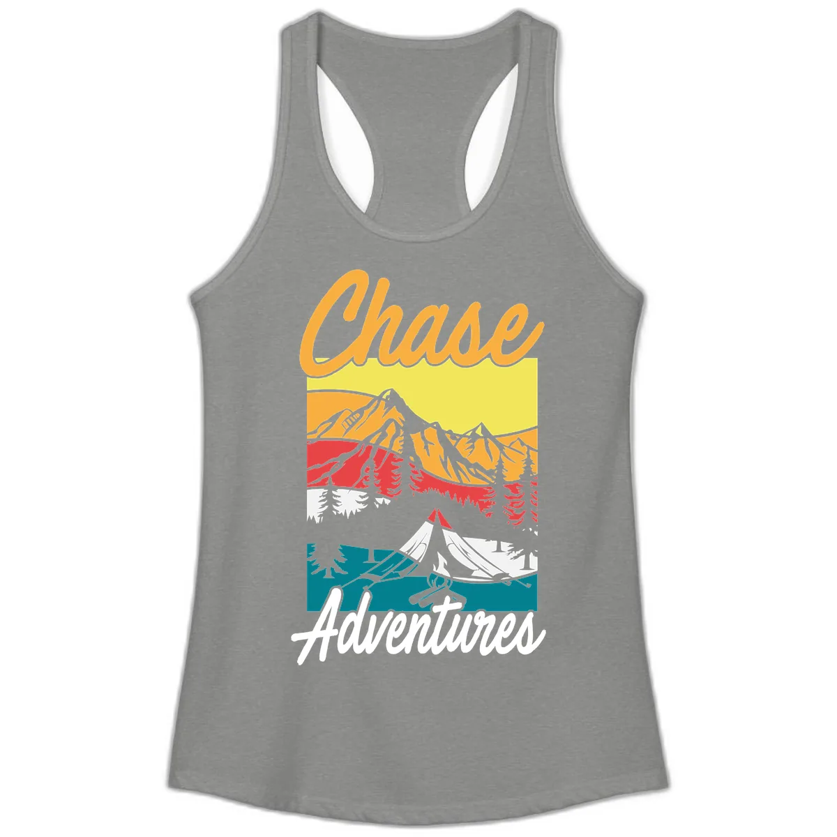 Chase Adventures Mountain Landscape Ladies Tank in Heather Grey