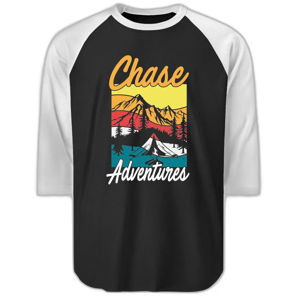 Chase Adventures Mountain Landscape Raglan 3/4 in Black White