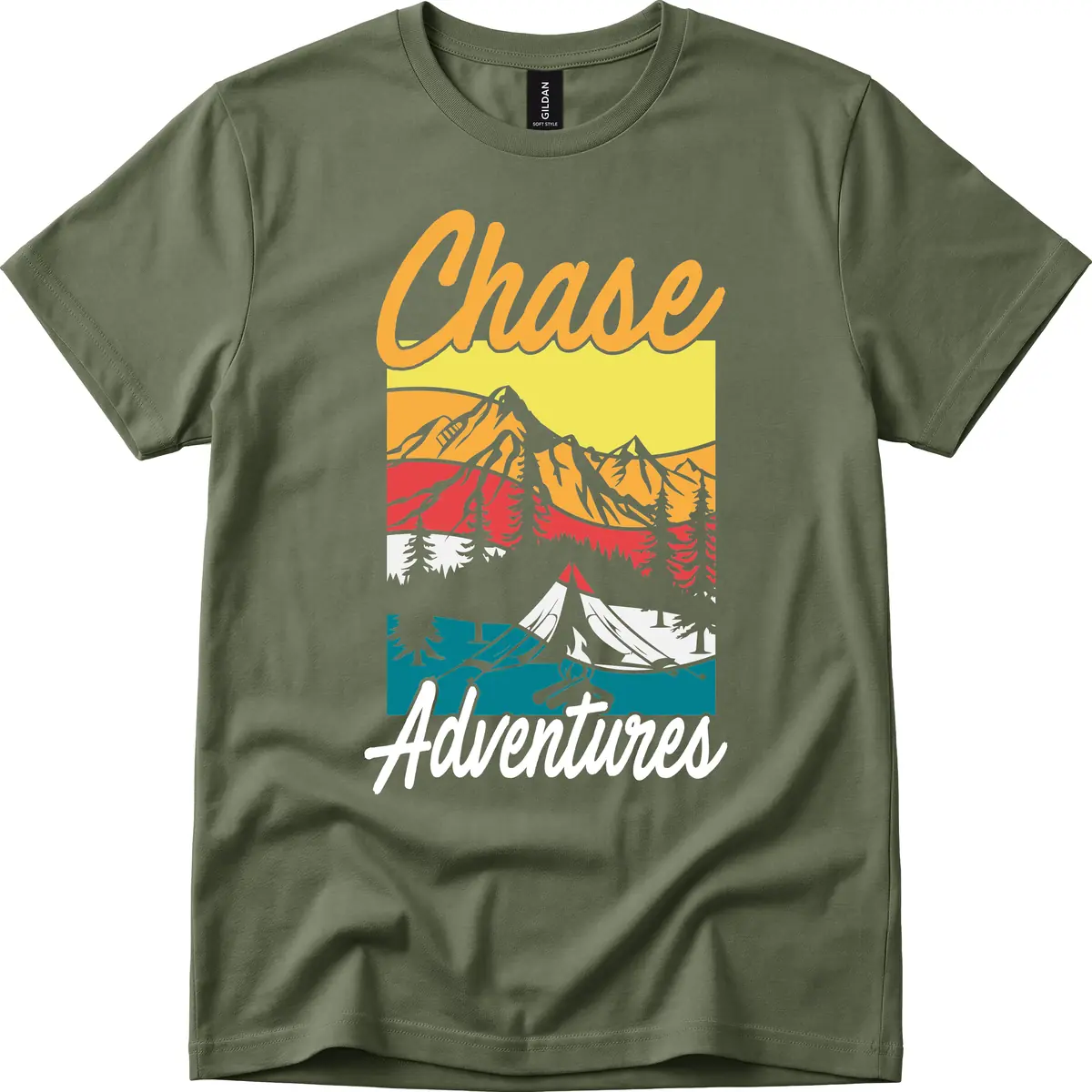 Chase Adventures Mountain Landscape T-Shirt in Military Green