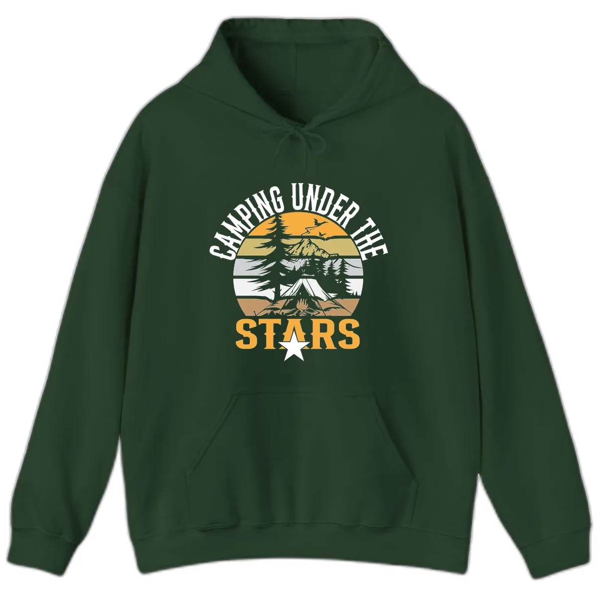 Camping Under The Stars Badge Hoodie in Forest Green
