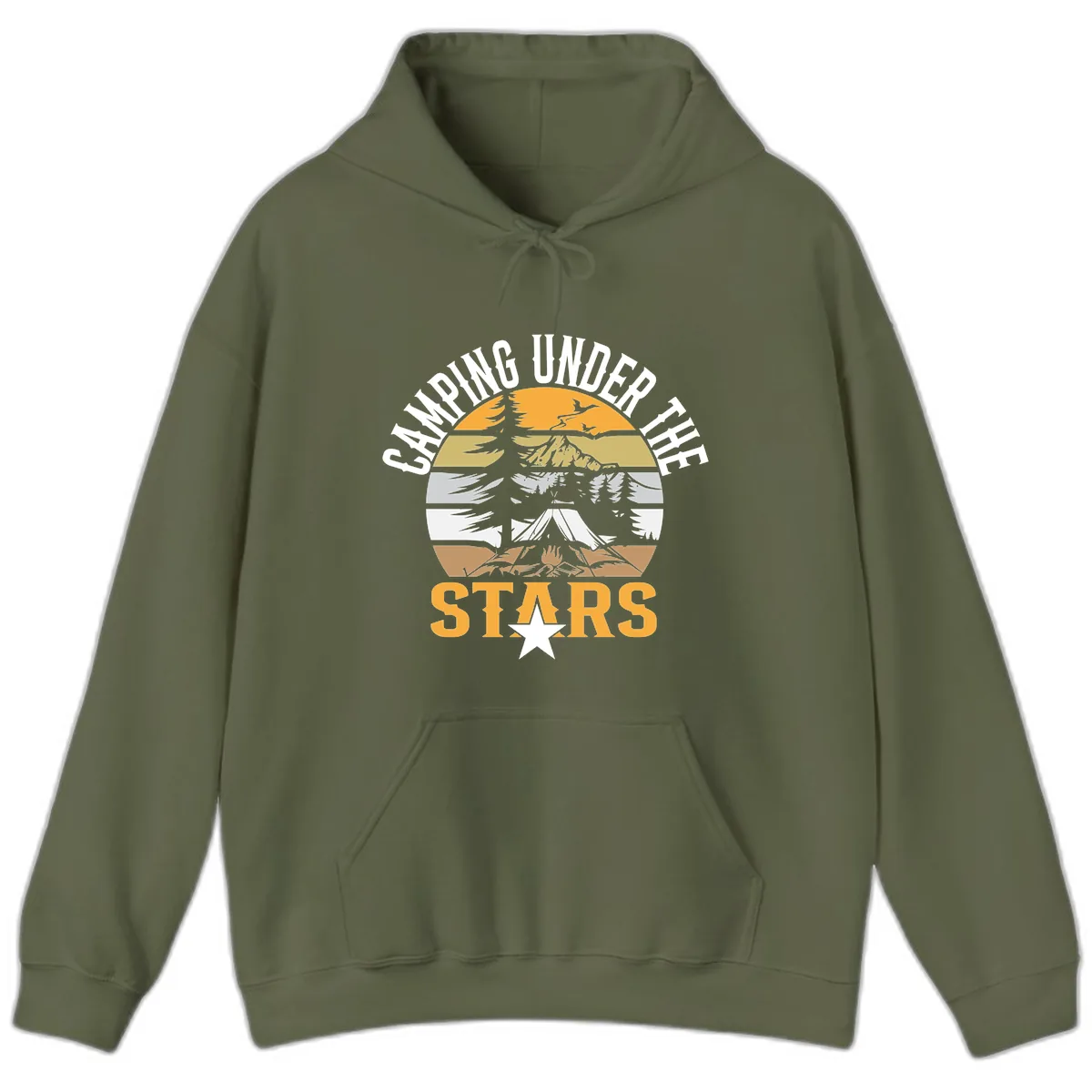Camping Under The Stars Badge Hoodie in Military Green