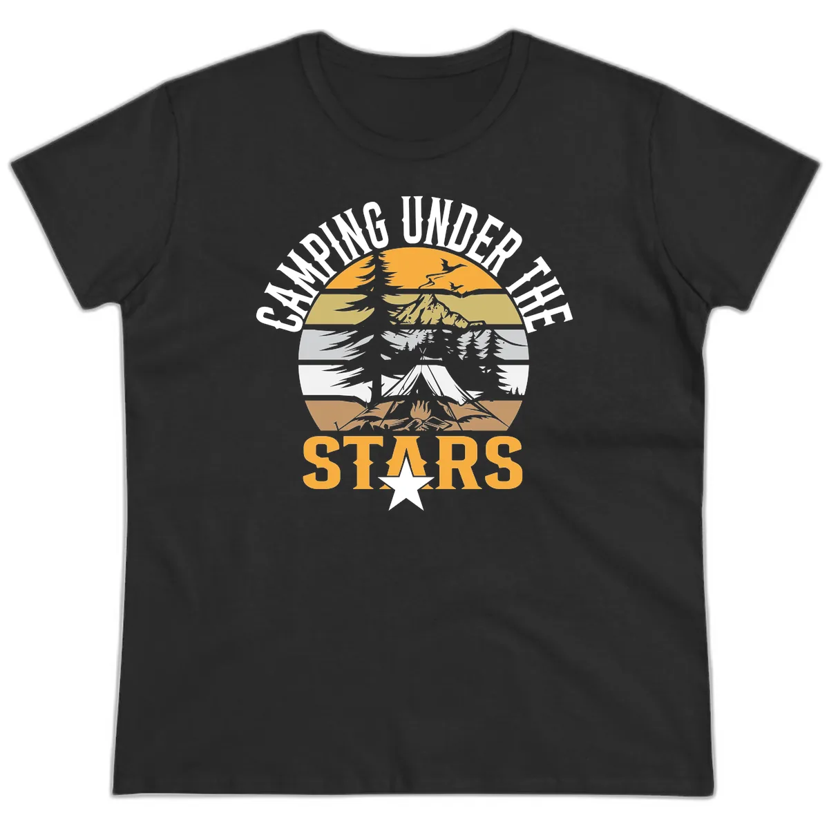 Camping Under The Stars Badge Ladies Tee in Black