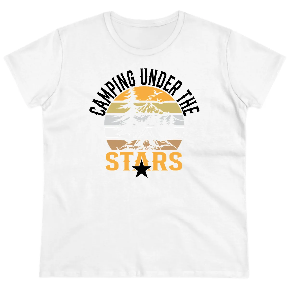 Camping Under The Stars Badge Ladies Tee in White