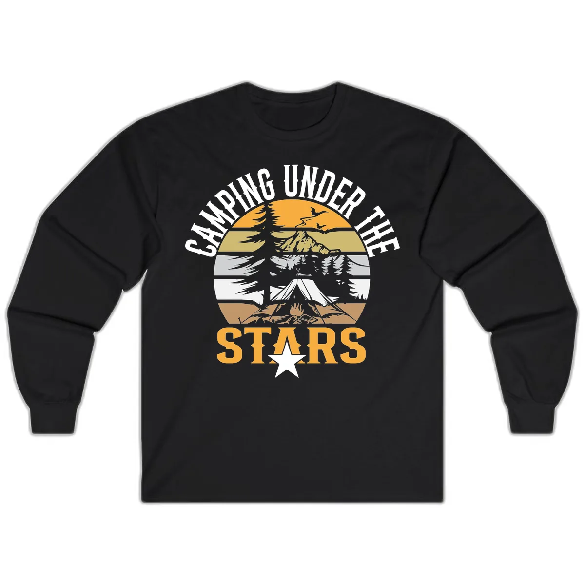 Camping Under The Stars Badge Long Sleeve in Black