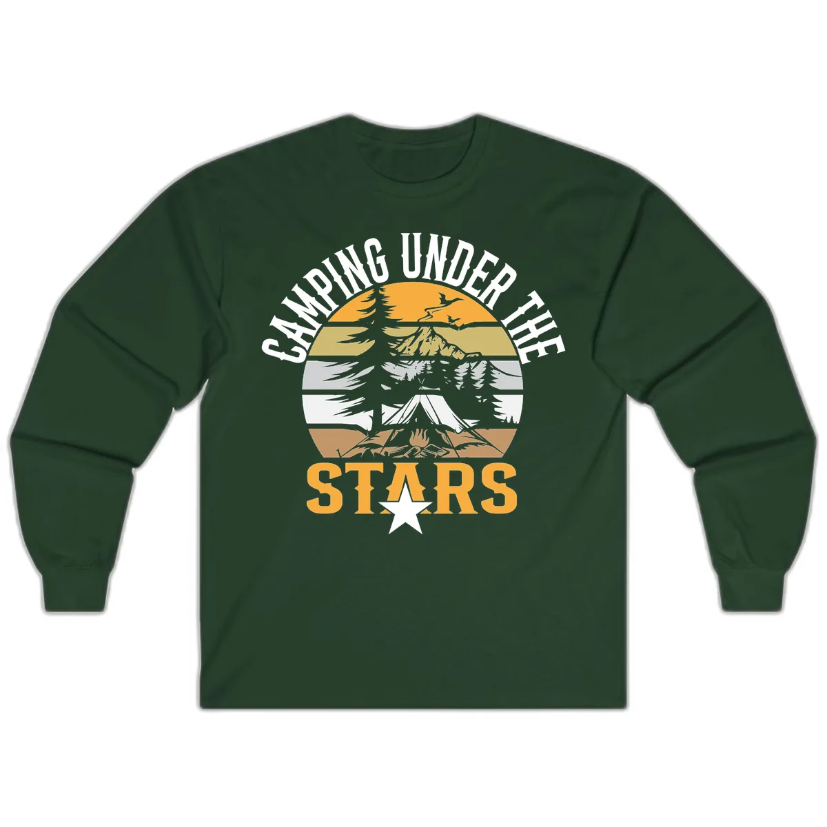 Camping Under The Stars Badge Long Sleeve in Forest Green