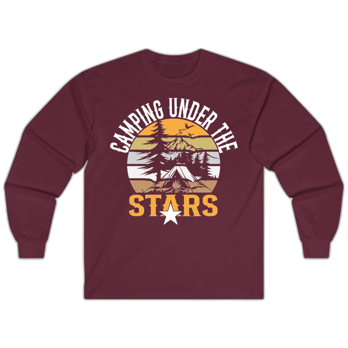 Camping Under The Stars Badge Long Sleeve in Maroon