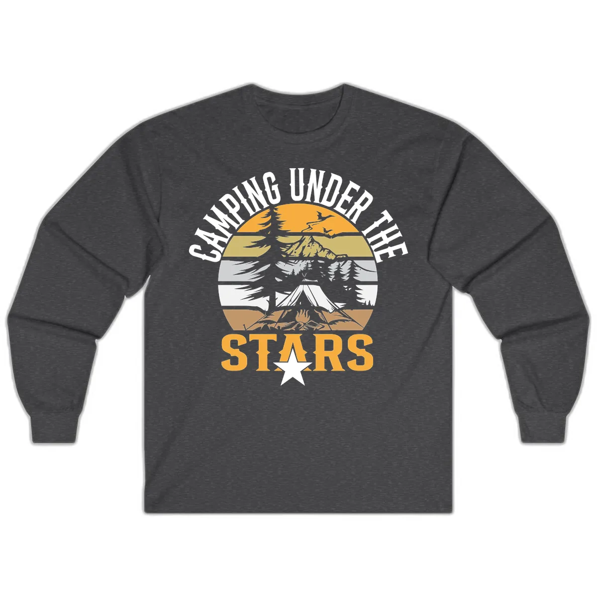 Camping Under The Stars Badge Long Sleeve in Dark Heather