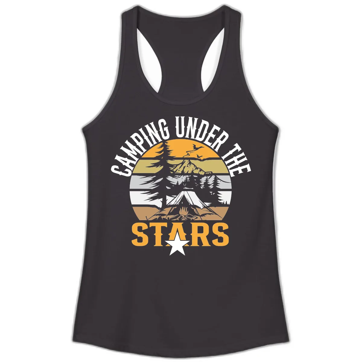 Camping Under The Stars Badge Ladies Tank in Black