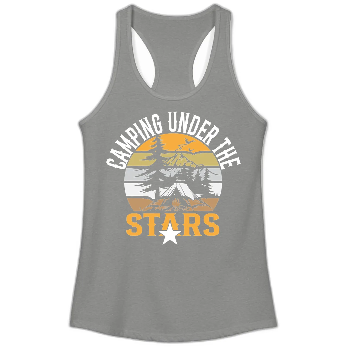 Camping Under The Stars Badge Ladies Tank in Heather Grey