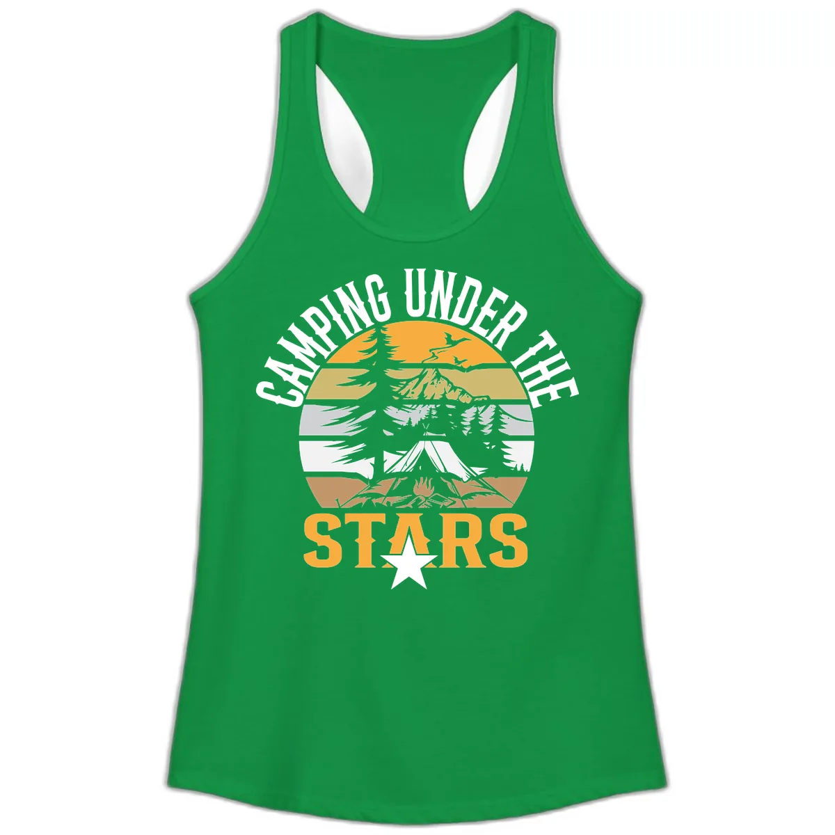 Camping Under The Stars Badge Ladies Tank in Solid Kelly Green