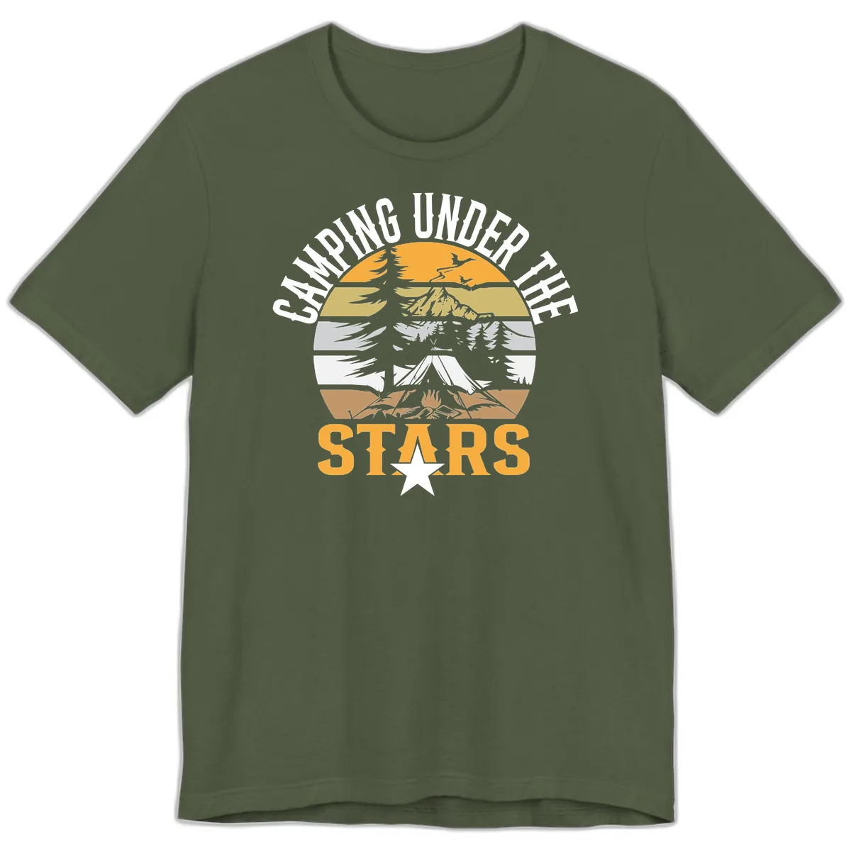 Camping Under The Stars Badge Premium T-Shirt in Military Green